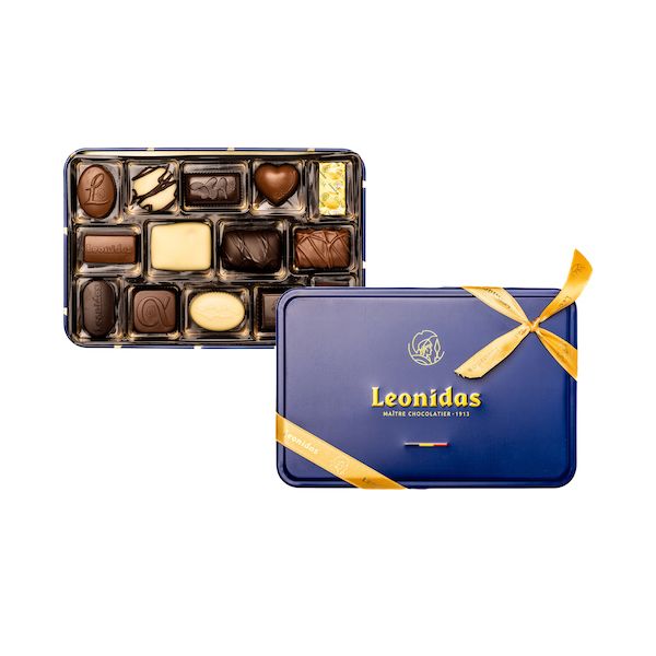 Mėlyna „Leonidas Heritage Metal S“ metalinė dėžutė su šokoladu