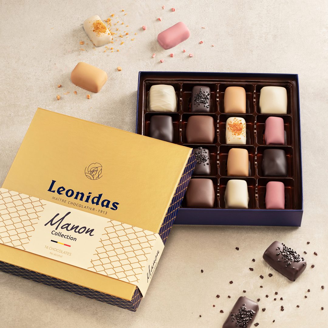 Elegantiška kreminė „Leonidas“ dėžutė su šokolado asortimentu