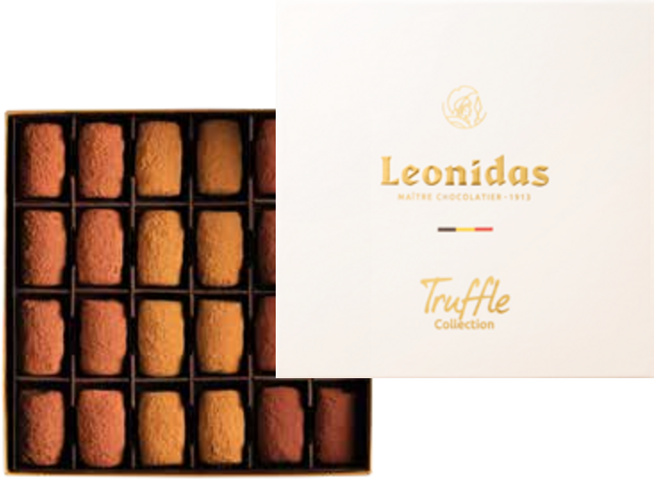 Atidaryta ir uždaryta „Leonidas Truffle Collection“ 140 g dėžutė su triufeliais