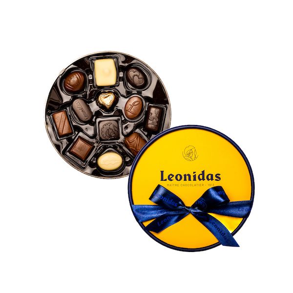 Geltona „Leonidas Dora Box“ dėžutė su 24 vnt. šokolado asortimentu